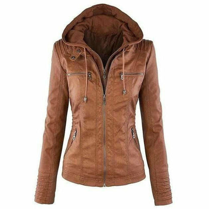 Giacca di pelle casual con cappuccio