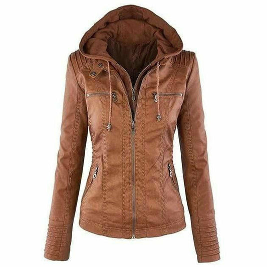 Giacca di pelle casual con cappuccio