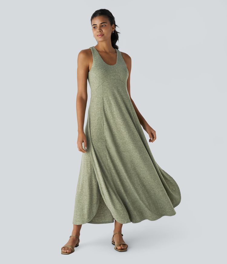 Serena™ - Maxi abito a canotta fluido e senza schienale con scollatura a U e spacco