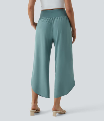 Breezeful™ - Pantaloni incrociati plissettati con vita alta e tasche laterali