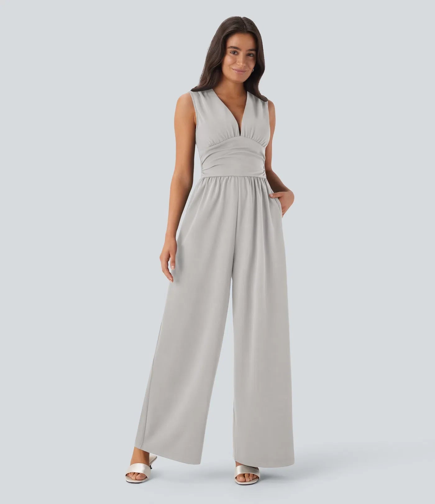 ColaSuit™ - Jumpsuit da festa senza maniche con scollo a V, tasche laterali e zip invisibile - Easy Peezy