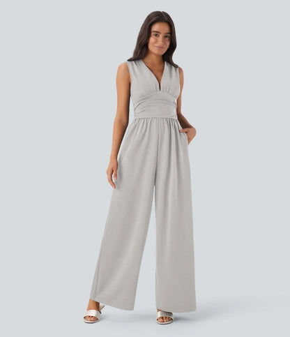 ColaSuit™ - Jumpsuit da festa senza maniche con scollo a V, tasche laterali e zip invisibile - Easy Peezy
