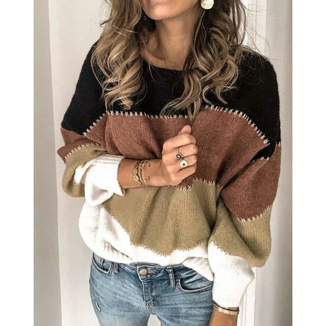 Maglione casual a righe patchwork