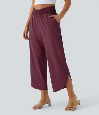 Breezeful™ - Pantaloni incrociati plissettati con vita alta e tasche laterali