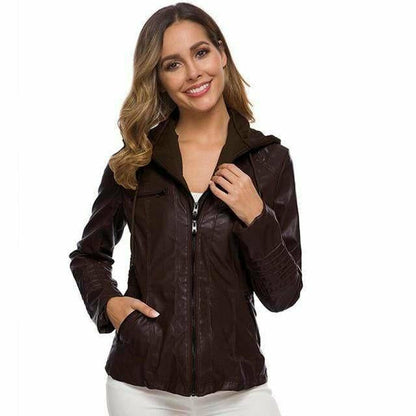 Giacca di pelle casual con cappuccio
