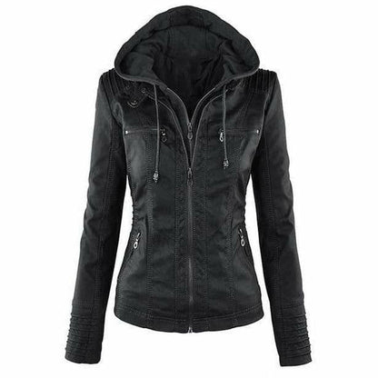 Giacca di pelle casual con cappuccio