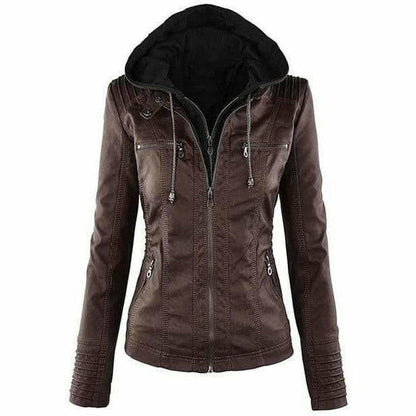 Giacca di pelle casual con cappuccio
