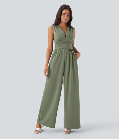 ColaSuit™ - Jumpsuit da festa senza maniche con scollo a V, tasche laterali e zip invisibile - Easy Peezy