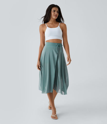ColaGonna™ - Gonna midi e pantaloncini 2 in 1 in tulle con vita alta, coulisse, rete a contrasto e tasche laterali