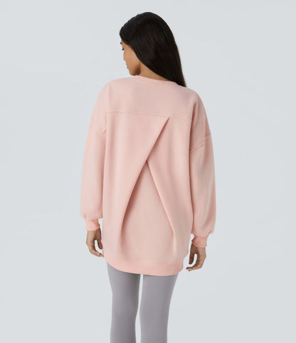 Felpa oversize casual in pile con scollo rotondo