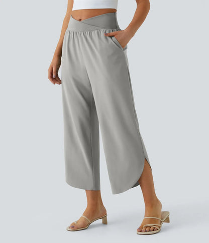 Breezeful™ - Pantaloni incrociati plissettati con vita alta e tasche laterali