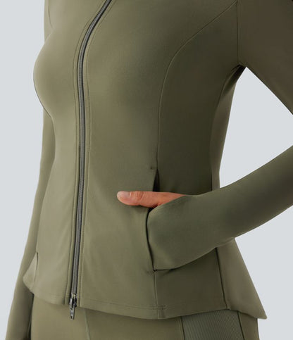 ColaSoft™ -  Giacca slim da equitazione con Collo alto, Maniche con foro per il pollice e Zip plissettata