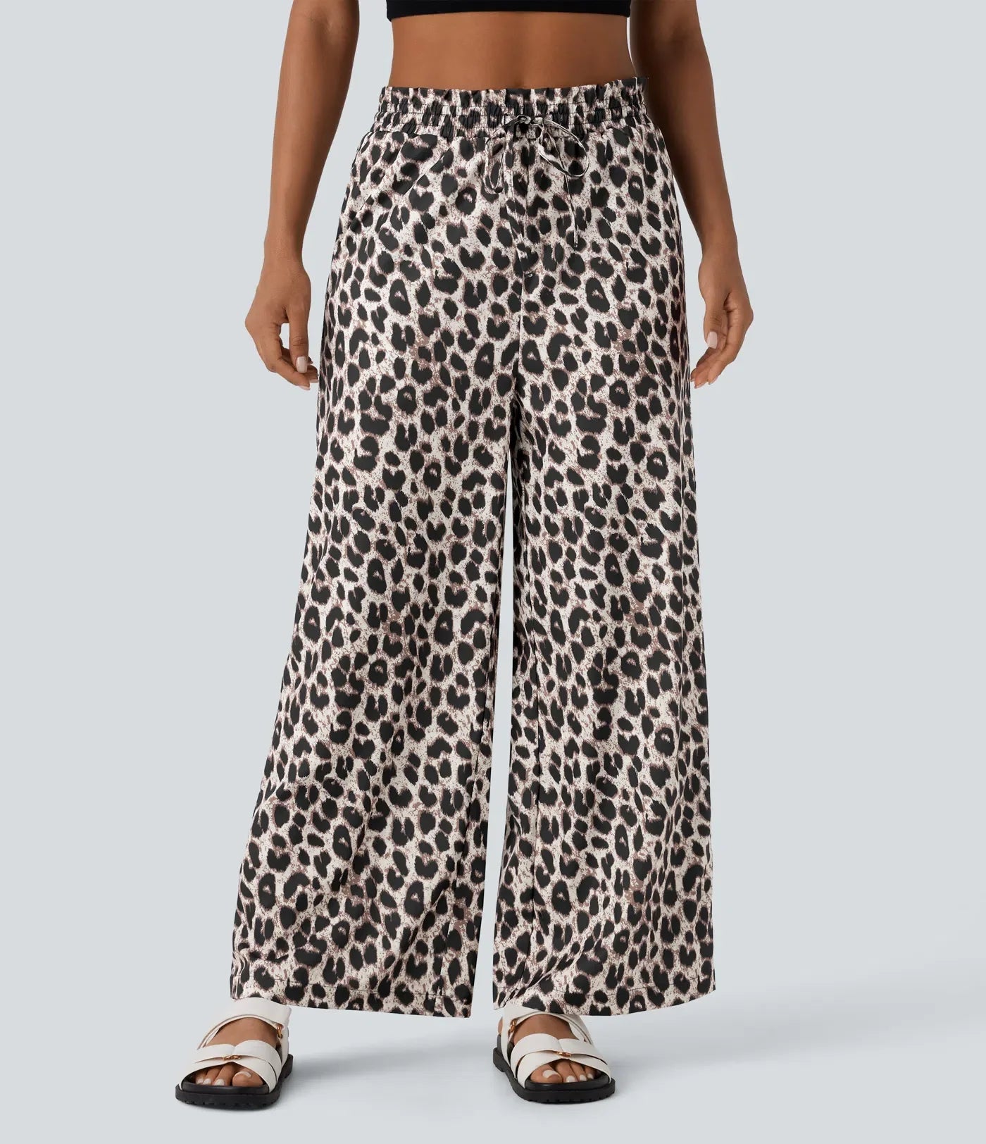 ColaComfort™ - Pantaloni casual con vita alta, tasche laterali, coulisse e stampa leopardata