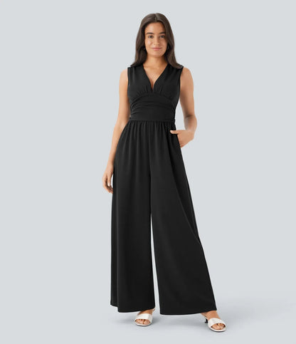 ColaSuit™ - Jumpsuit da festa senza maniche con scollo a V, tasche laterali e zip invisibile - Easy Peezy